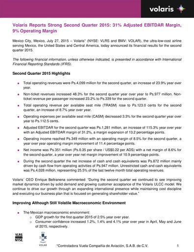 Thumbnail Volaris
 Quarterly Report 2015-q2