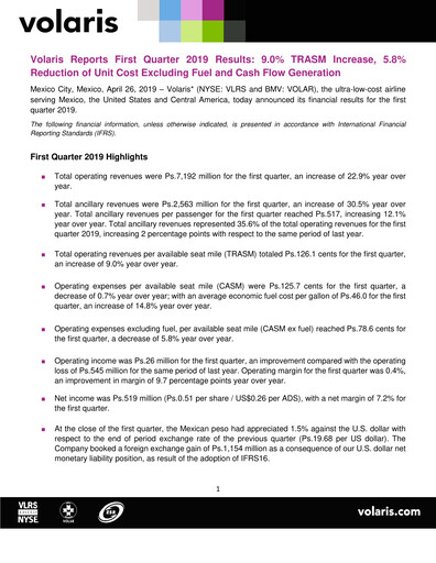 Thumbnail Volaris
 Quarterly Report 2019-q1