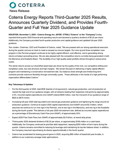 Thumbnail Coterra Energy Quarterly Report 2025-q3