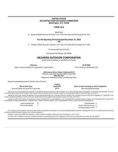 Thumbnail Deckers Brands Quarterly Report 2025-q3