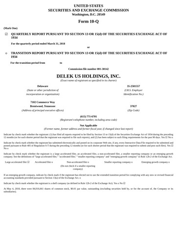 Thumbnail Delek US Quarterly Report 2018-q1
