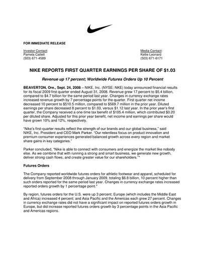 Thumbnail Nike Quarterly Report 2009-q1