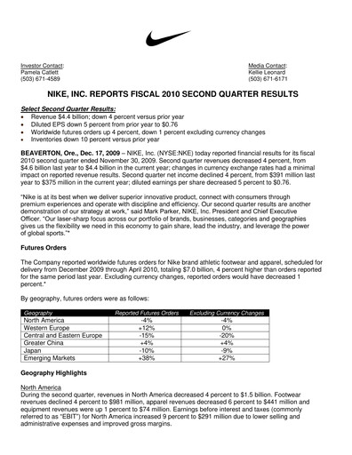 Thumbnail Nike Quarterly Report 2010-q2