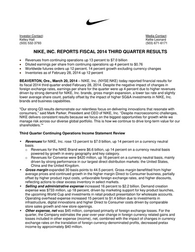 Thumbnail Nike Quarterly Report 2014-q3