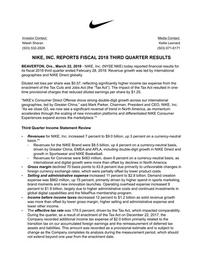 Thumbnail Nike Quarterly Report 2018-q3