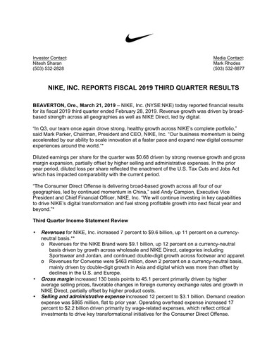 Thumbnail Nike Quarterly Report 2019-q3