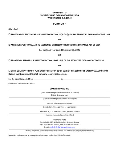 Thumbnail Diana Shipping Annual Report 2025