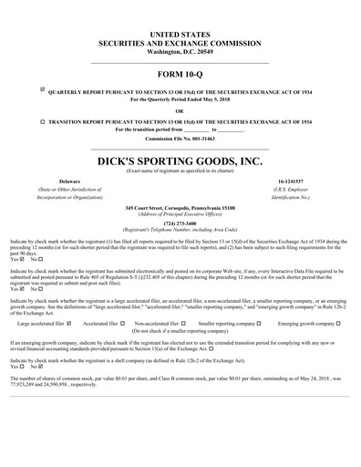 Thumbnail Dick's Sporting Goods
 Quarterly Report 2018-q1