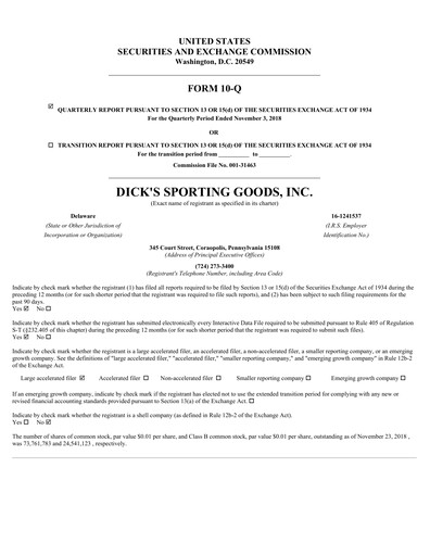 Thumbnail Dick's Sporting Goods
 Quarterly Report 2018-q3