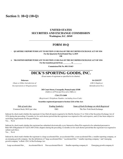 Thumbnail Dick's Sporting Goods
 Quarterly Report 2019-q1