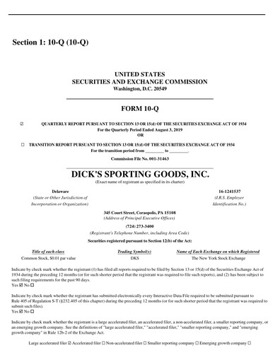 Thumbnail Dick's Sporting Goods
 Quarterly Report 2019-q2