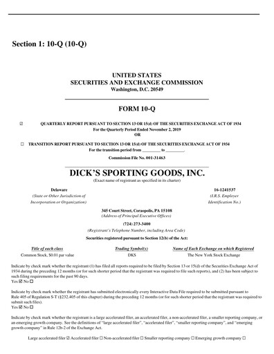 Thumbnail Dick's Sporting Goods
 Quarterly Report 2019-q3
