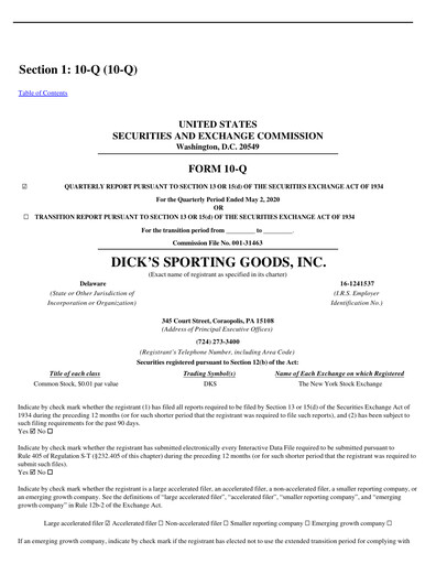 Thumbnail Dick's Sporting Goods
 Quarterly Report 2020-q1