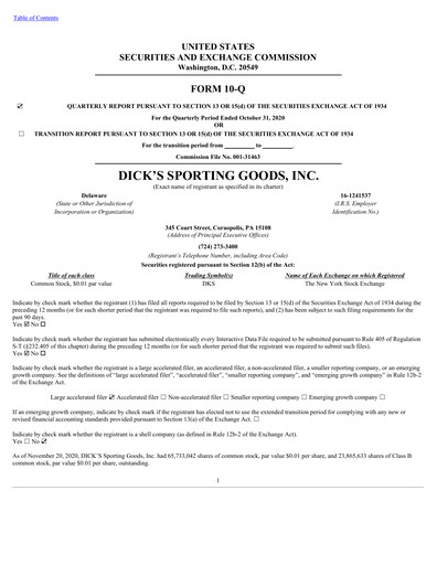 Thumbnail Dick's Sporting Goods
 Quarterly Report 2020-q3