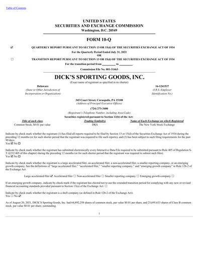Thumbnail Dick's Sporting Goods
 Quarterly Report 2021-q2