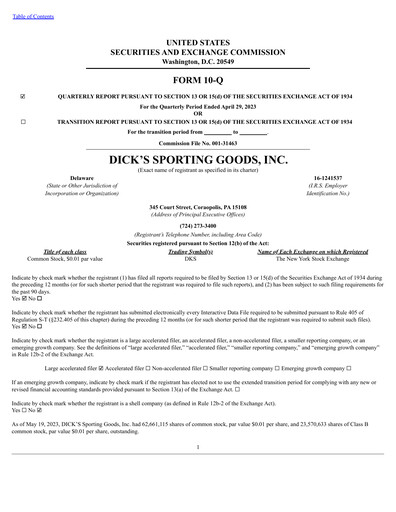 Thumbnail Dick's Sporting Goods
 Quarterly Report 2023-q1