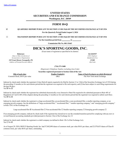 Thumbnail Dick's Sporting Goods
 Quarterly Report 2024-q2
