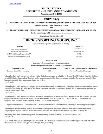 Thumbnail Dick's Sporting Goods
 Quarterly Report 2025-q1