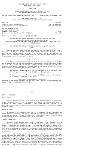 Thumbnail EastGroup Properties Annual Report 2001