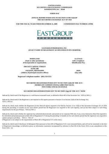 Thumbnail EastGroup Properties Annual Report 2009
