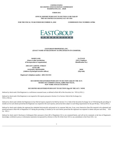 Thumbnail EastGroup Properties Annual Report 2010