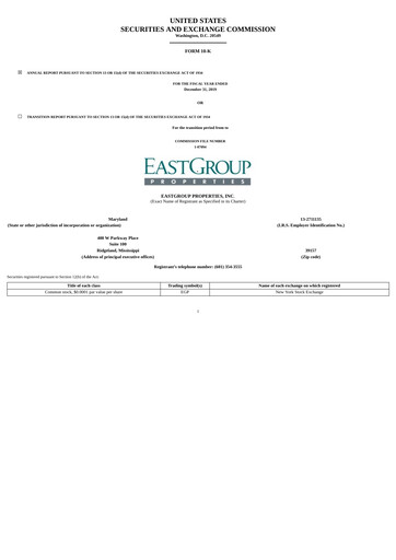 Thumbnail EastGroup Properties Annual Report 2019