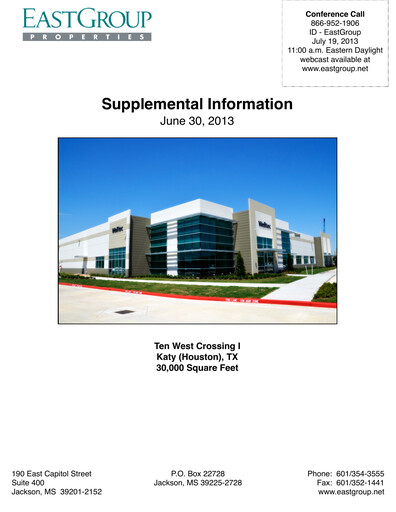Thumbnail EastGroup Properties Quarterly Report 2013-q2