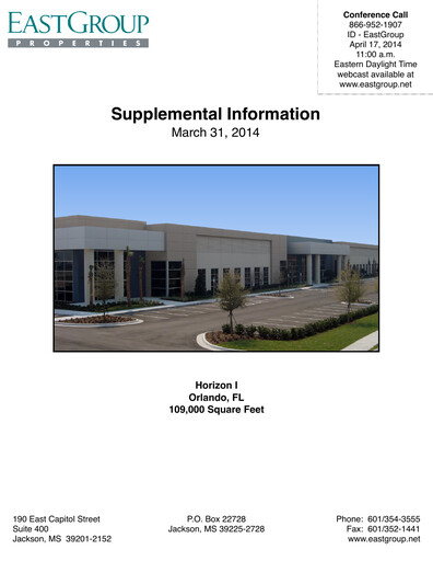 Thumbnail EastGroup Properties Quarterly Report 2014-q1