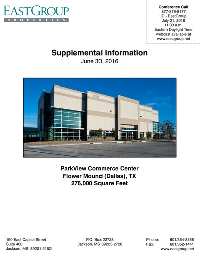 Thumbnail EastGroup Properties Quarterly Report 2016-q2