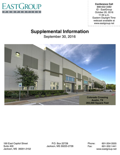 Thumbnail EastGroup Properties Quarterly Report 2016-q3