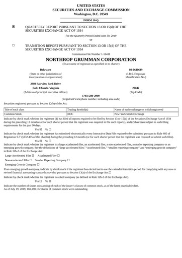 Thumbnail Northrop Grumman Quarterly Report 2019-q2