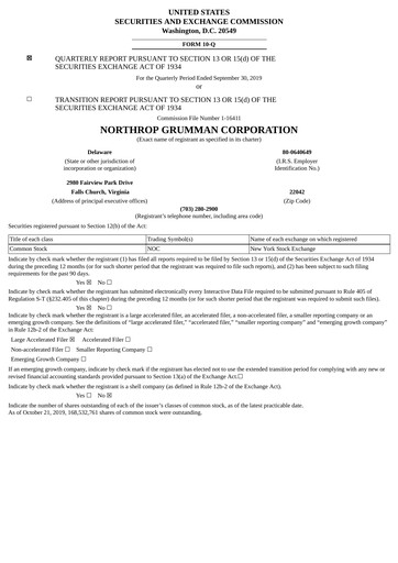 Thumbnail Northrop Grumman Quarterly Report 2019-q3
