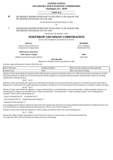 Thumbnail Northrop Grumman Quarterly Report 2020-q1