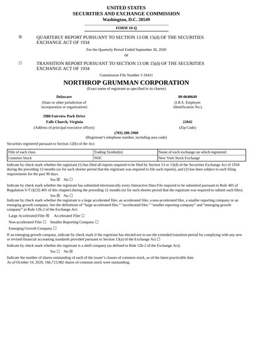 Thumbnail Northrop Grumman Quarterly Report 2020-q3
