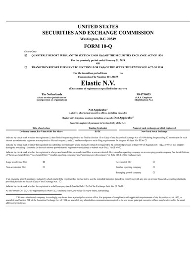Thumbnail Elastic NV
 Quarterly Report fy2024-q3