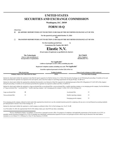 Thumbnail Elastic NV
 Quarterly Report fy2025-q2