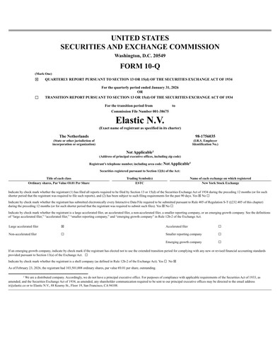 Thumbnail Elastic NV
 Quarterly Report fy2026-q3