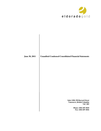 Thumbnail Eldorado Gold
 Quarterly Report 2011-q2