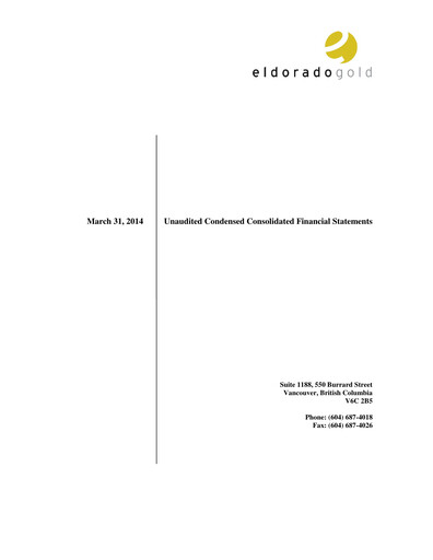 Thumbnail Eldorado Gold
 Quarterly Report 2014-q1