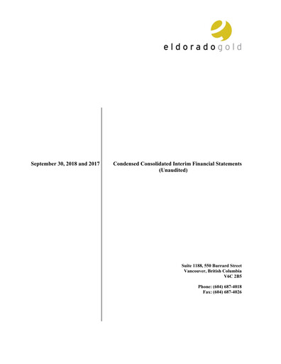 Thumbnail Eldorado Gold
 Quarterly Report 2018-q3