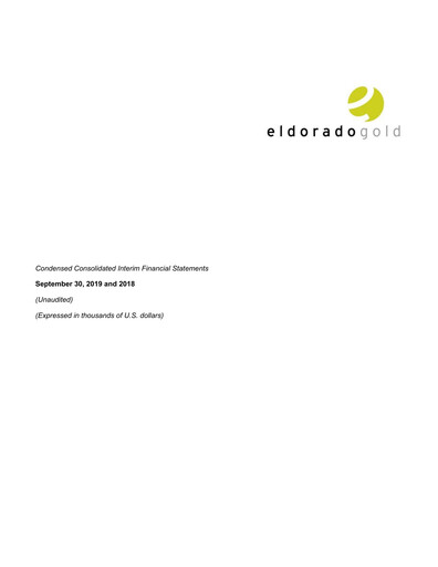 Thumbnail Eldorado Gold
 Quarterly Report 2019-q3