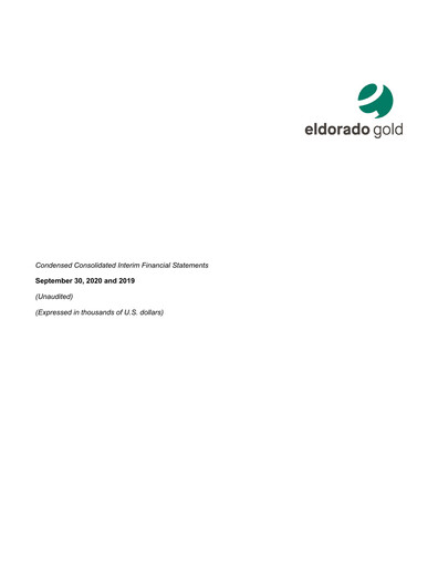 Thumbnail Eldorado Gold
 Quarterly Report 2020-q3