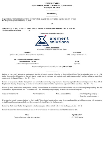Thumbnail Element Solutions Quarterly Report 2019-q1