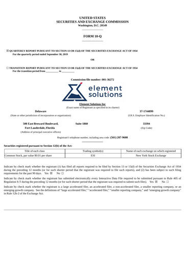 Thumbnail Element Solutions Quarterly Report 2019-q3