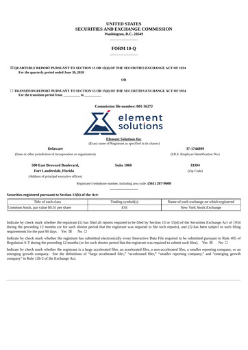 Thumbnail Element Solutions Quarterly Report 2020-q2
