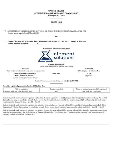 Thumbnail Element Solutions Quarterly Report 2021-q1