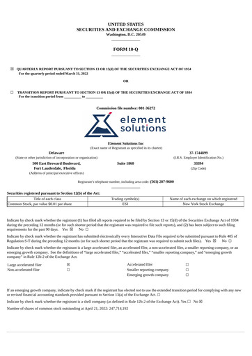 Thumbnail Element Solutions Quarterly Report 2022-q1