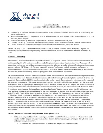 Thumbnail Element Solutions Quarterly Report 2022-q2