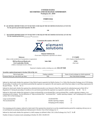 Thumbnail Element Solutions Quarterly Report 2022-q3