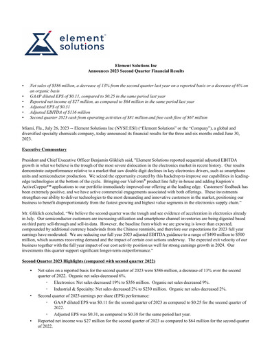 Thumbnail Element Solutions Quarterly Report 2023-q2